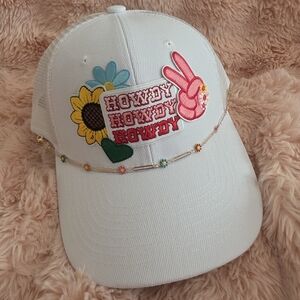 White Womans Cap with Floral Design